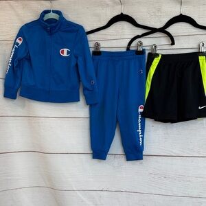 Boys Toddler Kids Champion Royal Blue Tracksuit + Nike black shorts 24 months